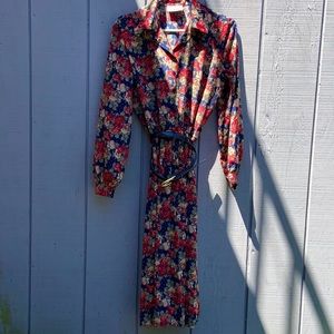 Lady Carol Petites 80s vintage floral polka dot dress with belt